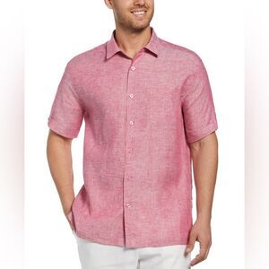 Cubavera Classic Two-Tone 100% Linen Short Sleeve Shirt Emberglow Sz XXL Sangria